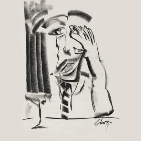 Charcoal drawing by Doug Gilmour - Man with Cocktail