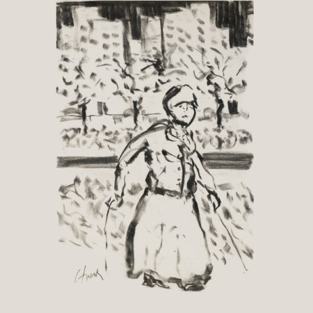 Charcoal drawing by Doug Gilmour - Woman with Leashes